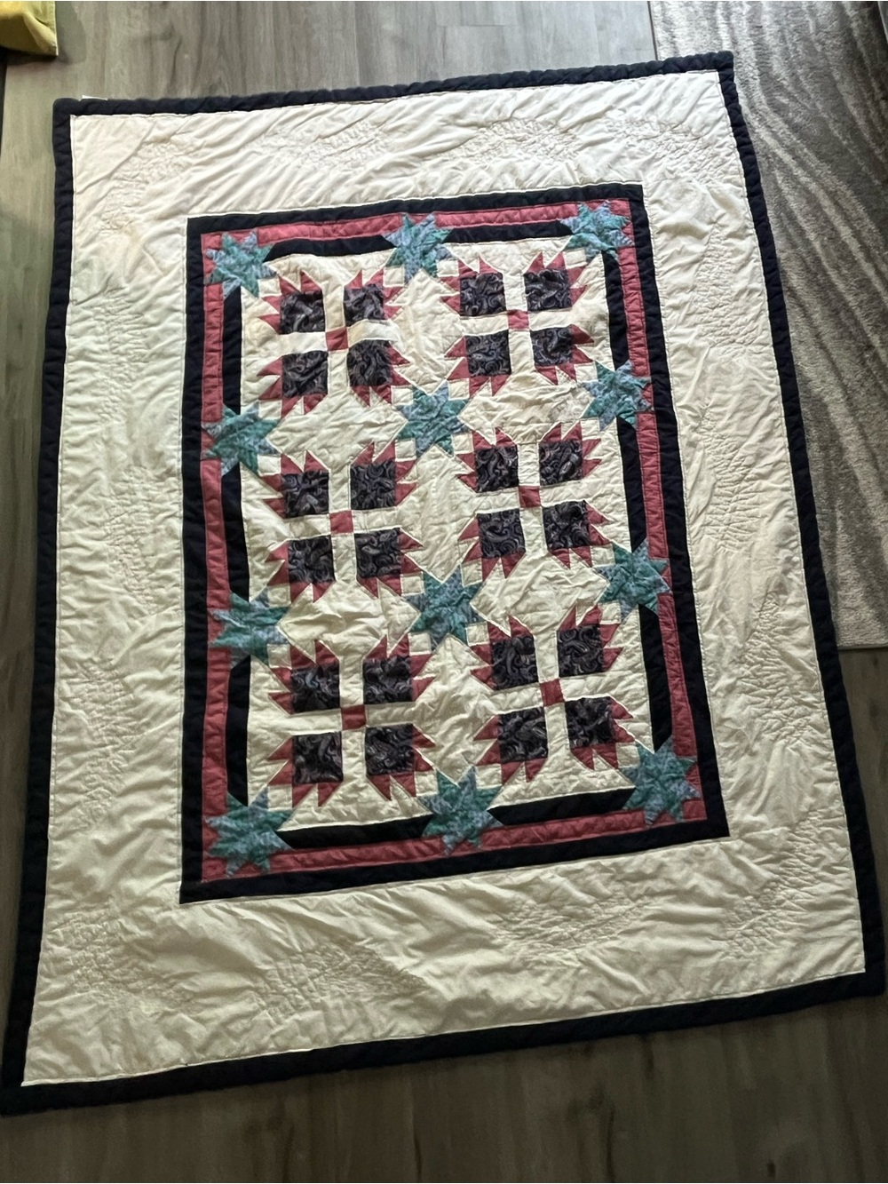 Vintage Land’s End Twin Lone Star Quilt Blanket- 62”x82”